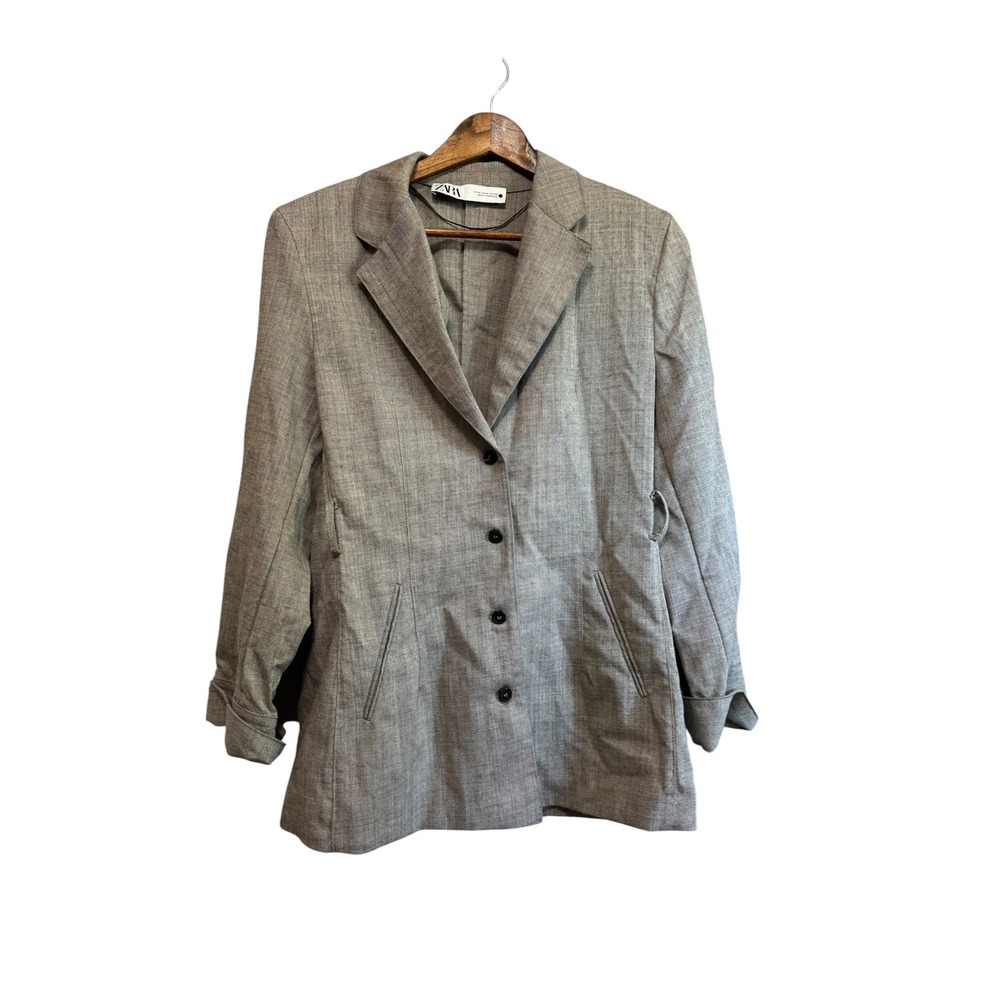 Zara Wool Blazer Jacket Womens‎ Medium M Grey Excellent Tailored Button Front